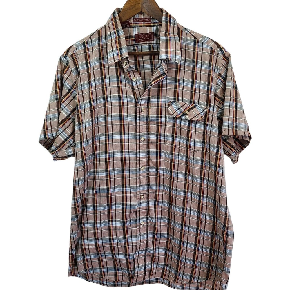 Mens Levis Neutral Plaid Button Front Short Sleeve Shirt XL
